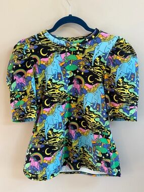 Nooworks Ultra Rad Unicorn Mushroom Graphic Multicolor Ruffle Sleeve Shirt Top